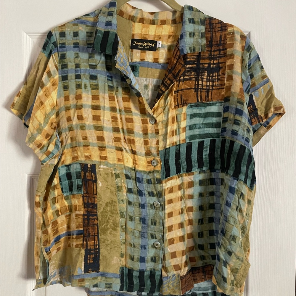 Jams World Multicolor Plaid Shirt with Blue and Gold Accents